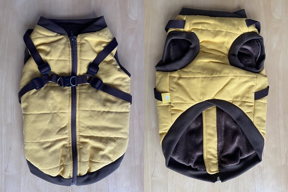 강아지패딩 입고 벗기 쉬운 하네스 일체형 바복스 만능패딩