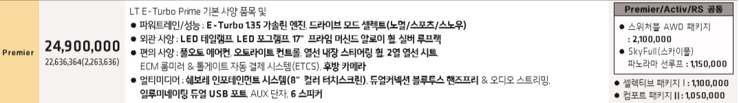 쉐보레 트레일블레이저 Premier 트림 옵션 살펴보기