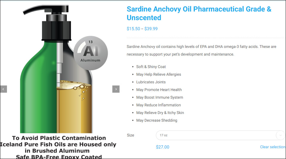아이슬란드퓨어 사딘 앤초비 오일, 강아지 오메가3
