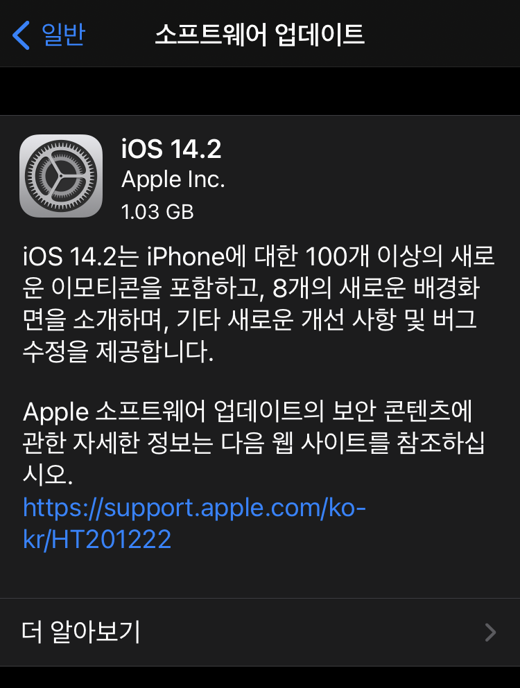 아이폰11 IOS 14.2 업데이트 적용