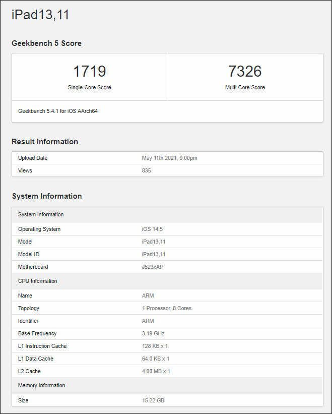 M1 아이패드 프로 긱벤치 점수 A12Z 아이패드 프로보다 50% 높다