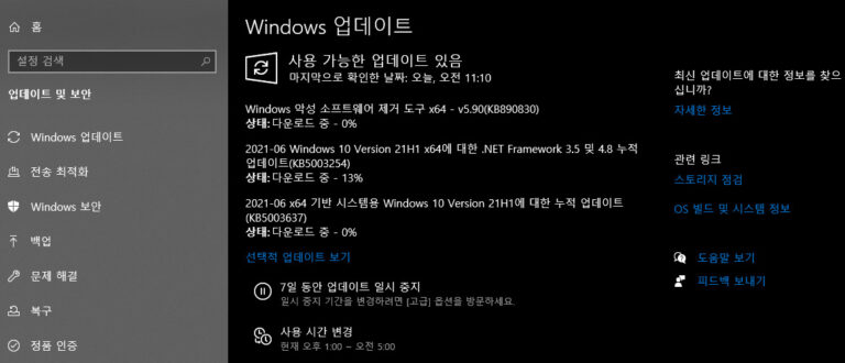 윈도우10 6월 업데이트 KB5003637 - 빌드 19043.1052