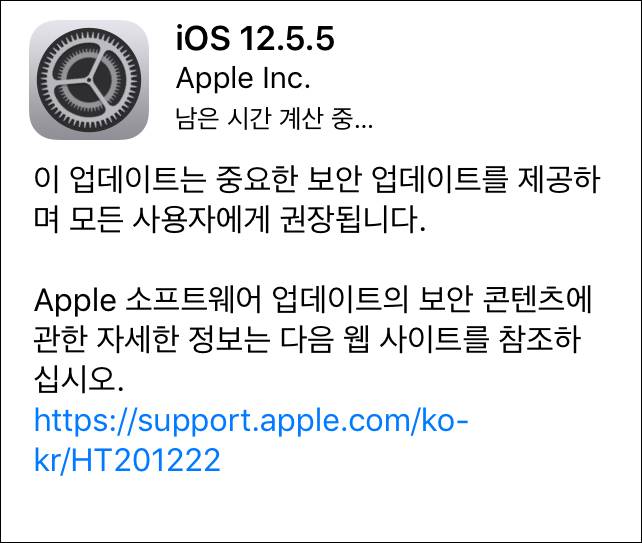 구형 아이폰 5S iOS 12.5.5 업데이트 적용