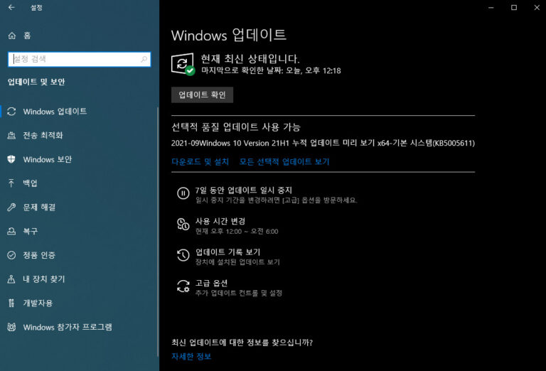 윈도우10 9월 선택적 업데이트 KB5005611 - 빌드 19043.1266
