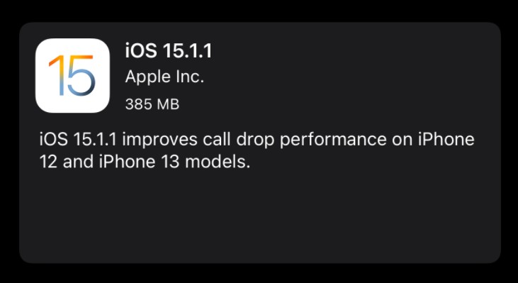 iOS 15.1.1 업데이트 배포