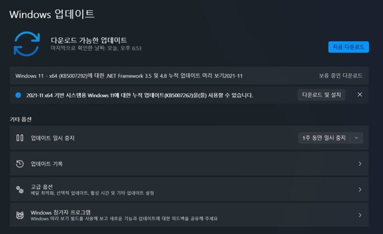 윈도우11 KB5007262 업데이트 - 빌드 22000.348