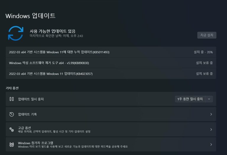 윈도우11 3월 업데이트 KB5011493 - 빌드 22000.556