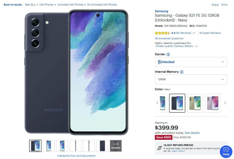 베스트바이 갤럭시 S21 FE $399에 할인 판매