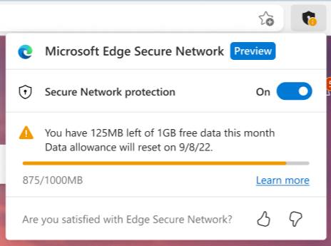 엣지 웹 브라우저 1GB까지 무료 VPN 기능