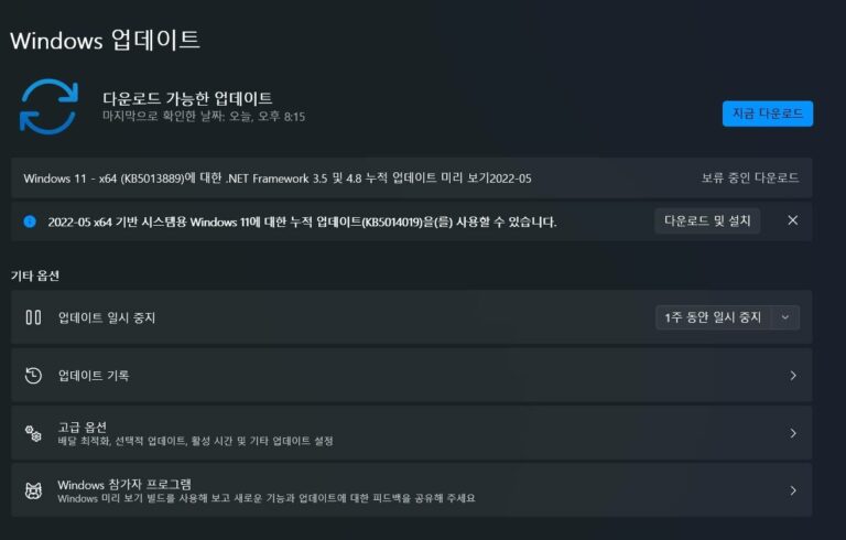 윈도우11 5월 선택적 업데이트 KB5014019 - 빌드 22000.708