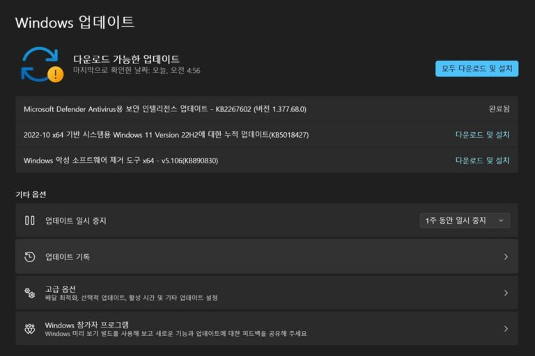 윈도우11 10월 업데이트 KB5018427 - 빌드 22621.674