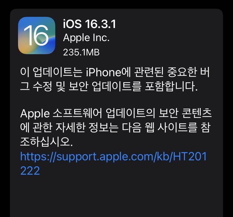 iOS 16.3.1 업데이트