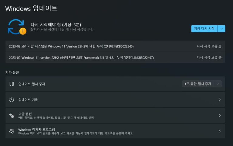 윈도우11 22H2 2월 업데이트 KB5022845