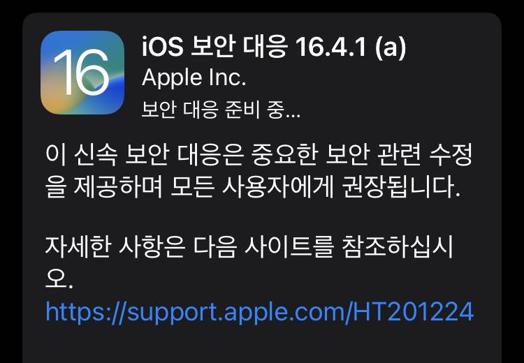 iOS 16.4.1 (a) RSR 업데이트 배포