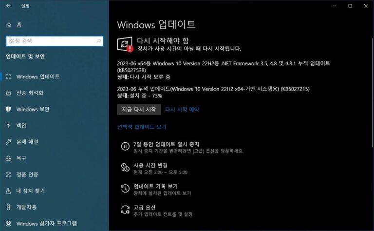 윈도우10 22H2 6월 업데이트 KB5027215