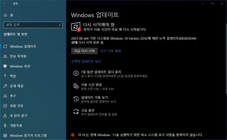 윈도우10 22H2 8월 업데이트 KB5029244