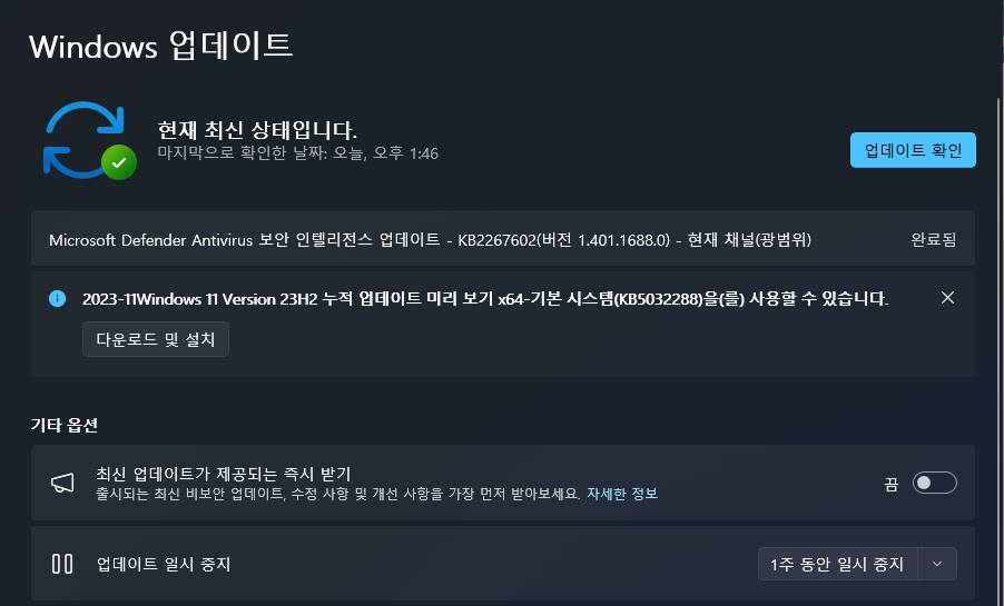 윈도우11 23H2 11월 선택적 업데이트 KB5032288
