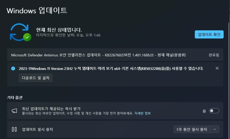 윈도우11 23H2 11월 선택적 업데이트 KB5032288